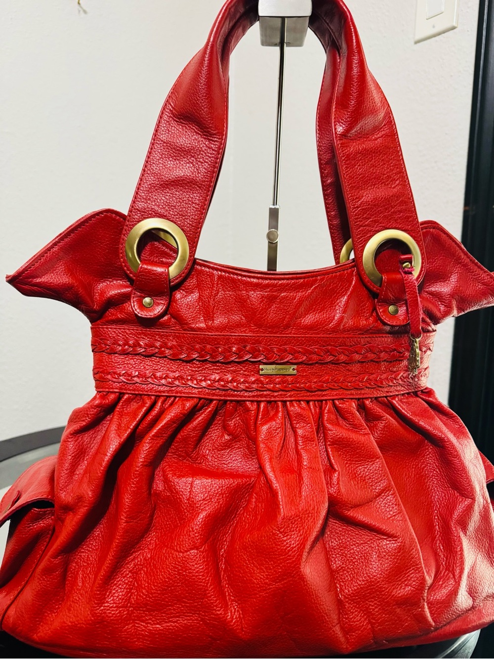 Hush Puppies Red Leather Shoulder Bag with Gold Rings